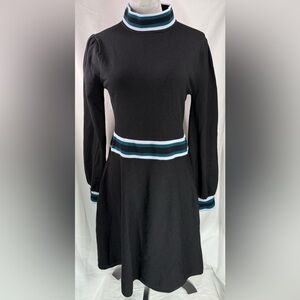 Vince Camuto black Mock-Neck Fit & Flare Dress striped size large stretchy